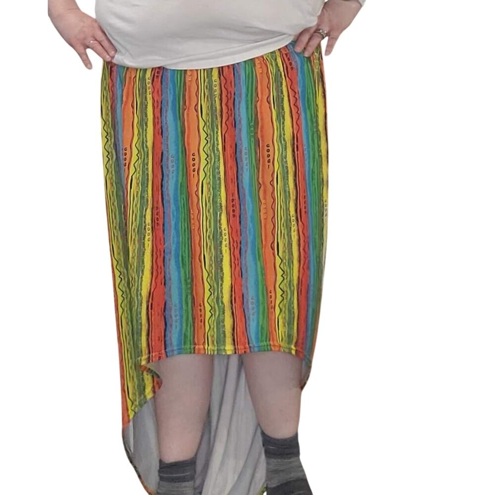 COOGI Asymmetrical High Low Maxi Skirt 3X Colorful Abstract Print Dopamine Y2K